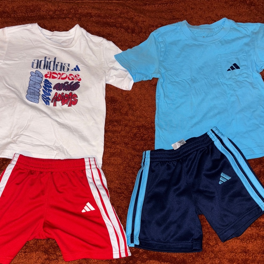 Adidas Kids Graphic Tee and Shorts Set - White, Blue, Red, Navy